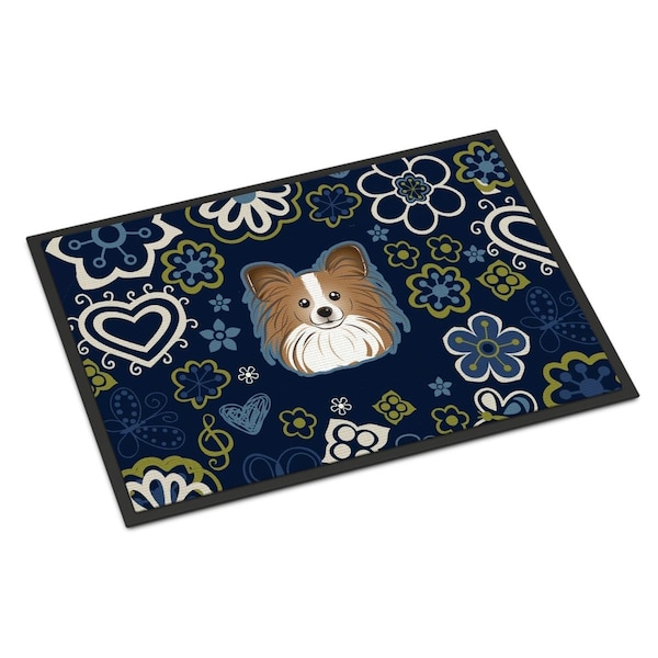 Carolines Treasures 24 x 36 in. Blue Flowers Papillon Indoor or Outdoor Mat BB5099JMAT - main